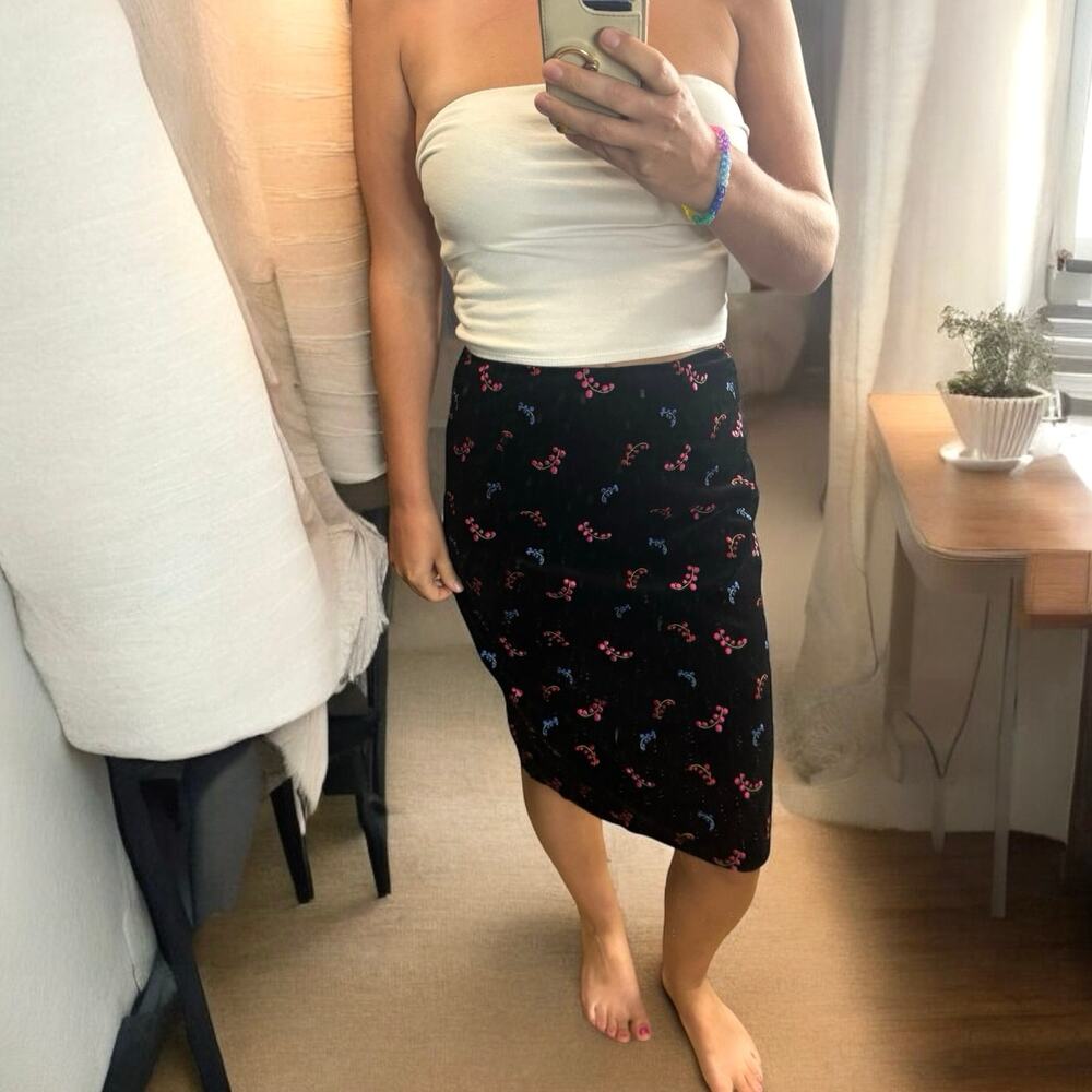 Hanna Andersson Black Velvet Floral Midi Skirt Size 8